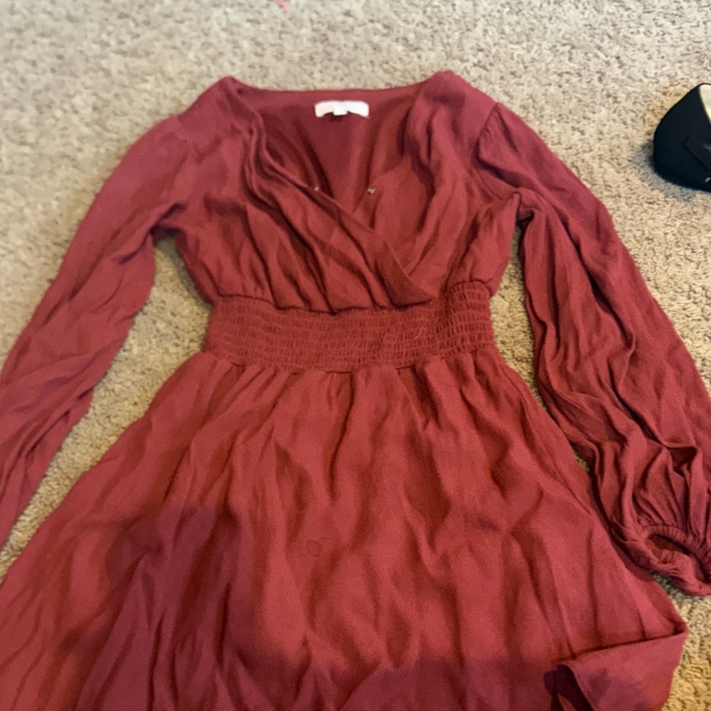 GB Girls Elegant Burgundy Long Sleeve Dress
